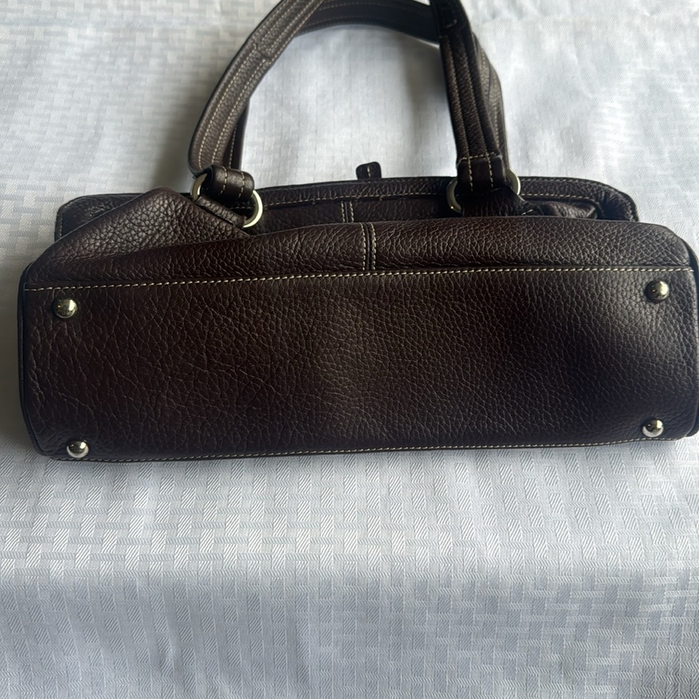 TIGNANELLO Brown Pebbled Leather Shoulder Handbag Satchel Tote Purse Baguette - Picture 4 of 6